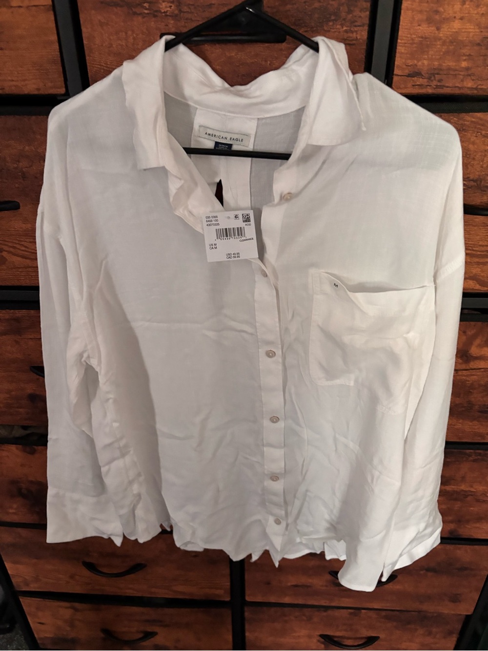American Eagle Outfitters White Button-Front Shirt with Pocket